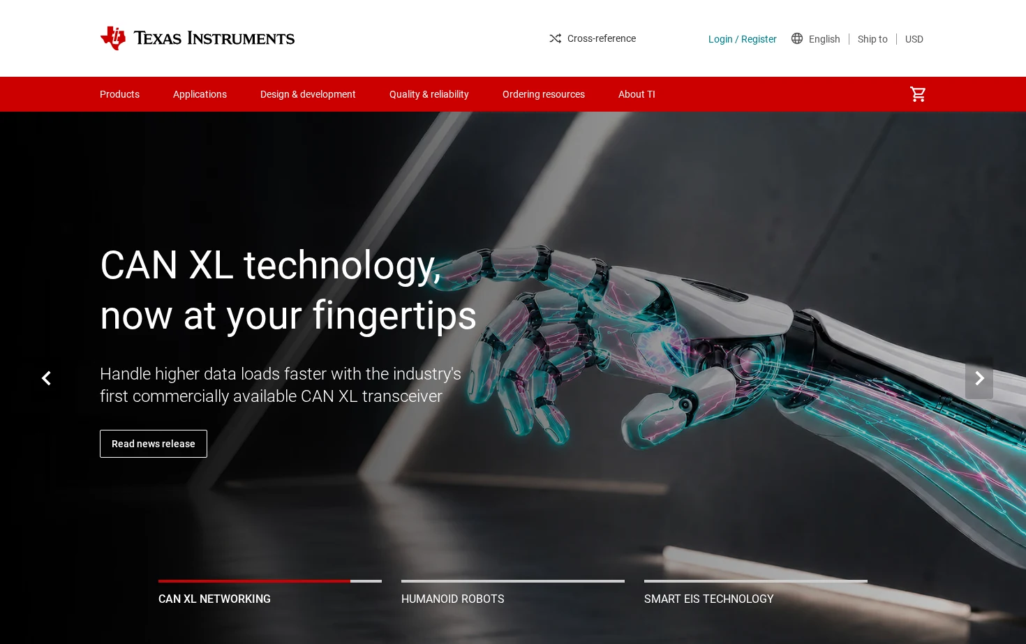 Texas Instruments 页面快照